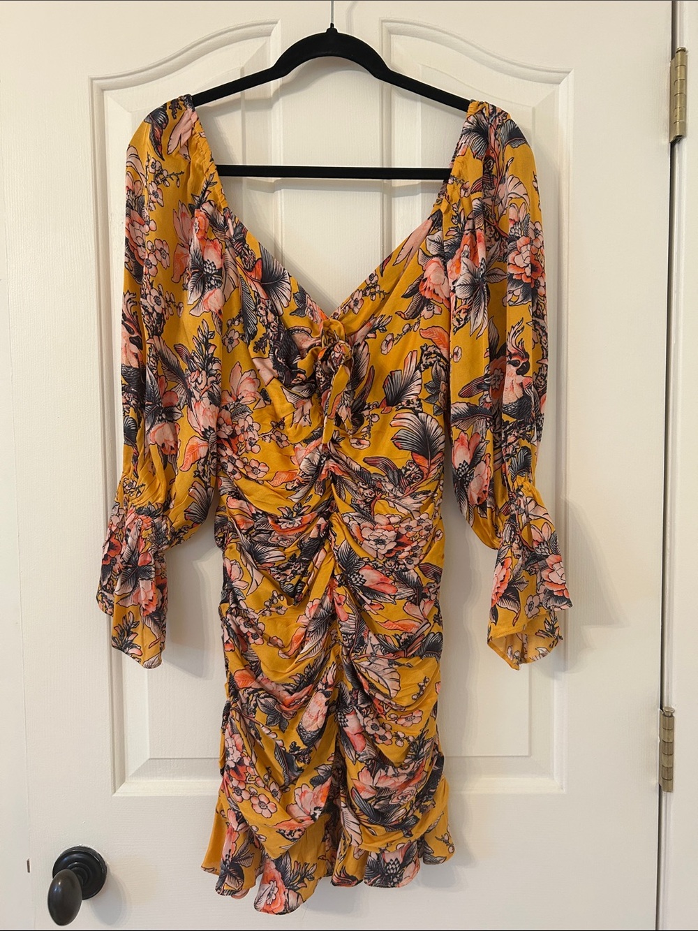 Anthropologie Brand New with tags Ranna Gill Yellow Floral Ruched Mini Dress